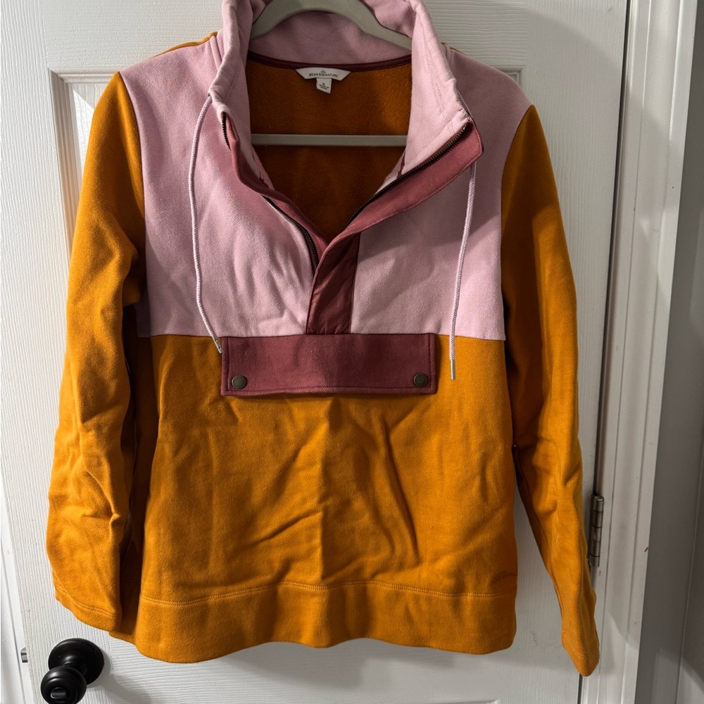 L.L. Bean Women's Pink and Orange Cowl Neck Sweater